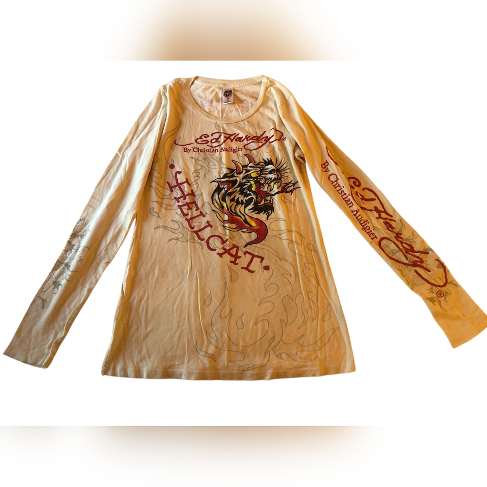 Ed Hardy Cream Long Sleeve with Dragon Design